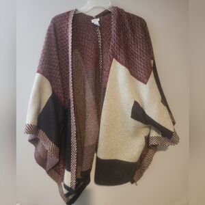 Avenue Maroon and Ivory Knit Poncho